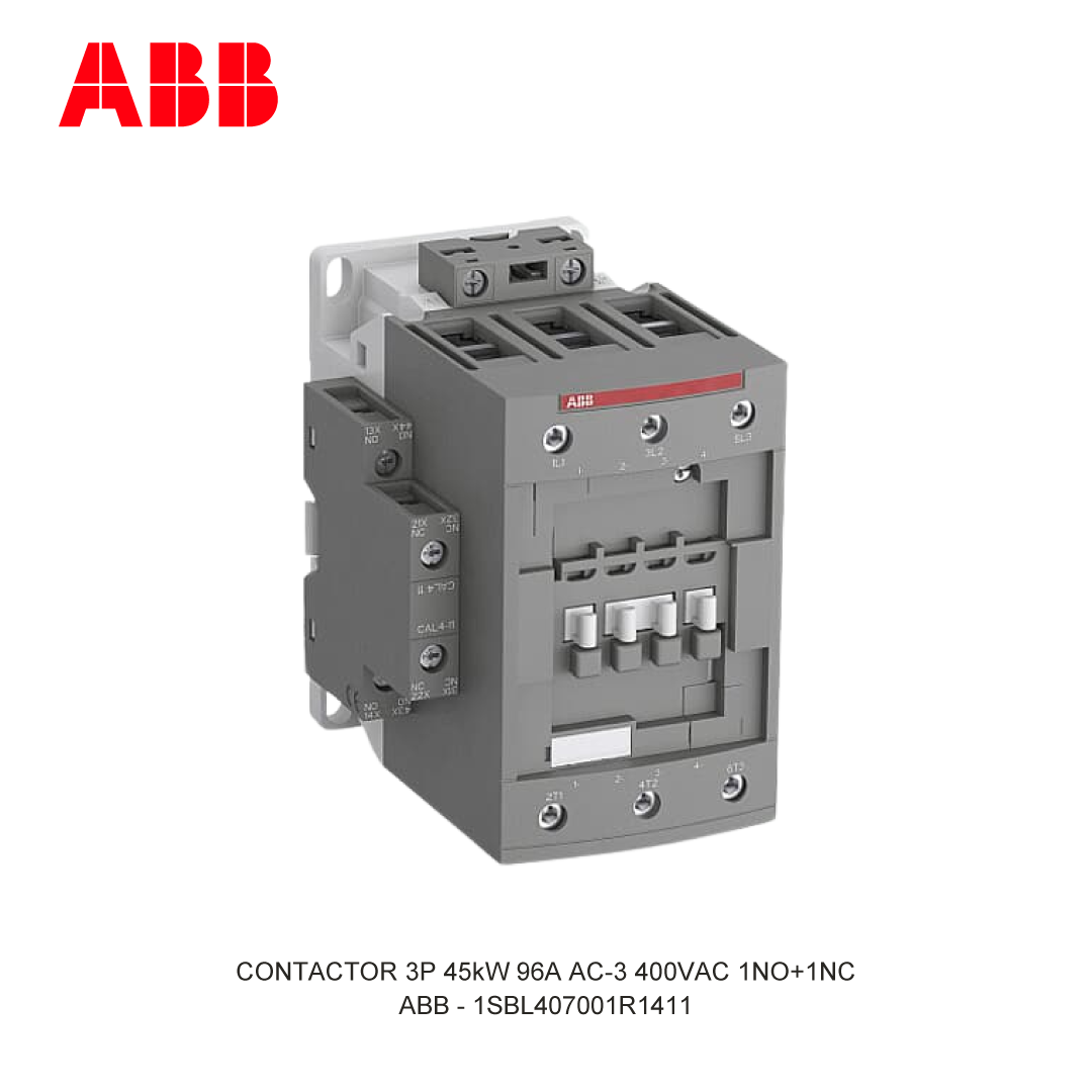CONTACTOR 3P 45kW 96A AC-3 250-500V AC/DC 400V COIL 1NO+1NC