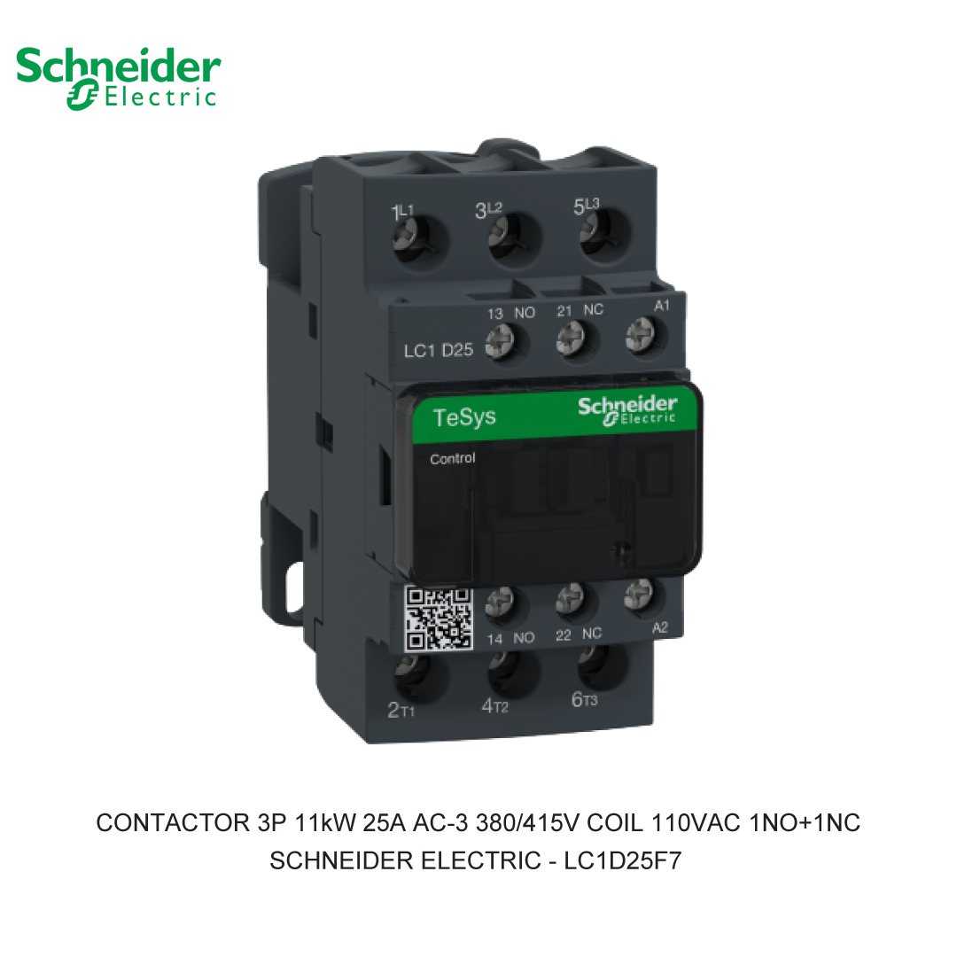 CONTACTOR 3P 11kW 25A AC-3 380/415V COIL 110VAC 1NO+1NC