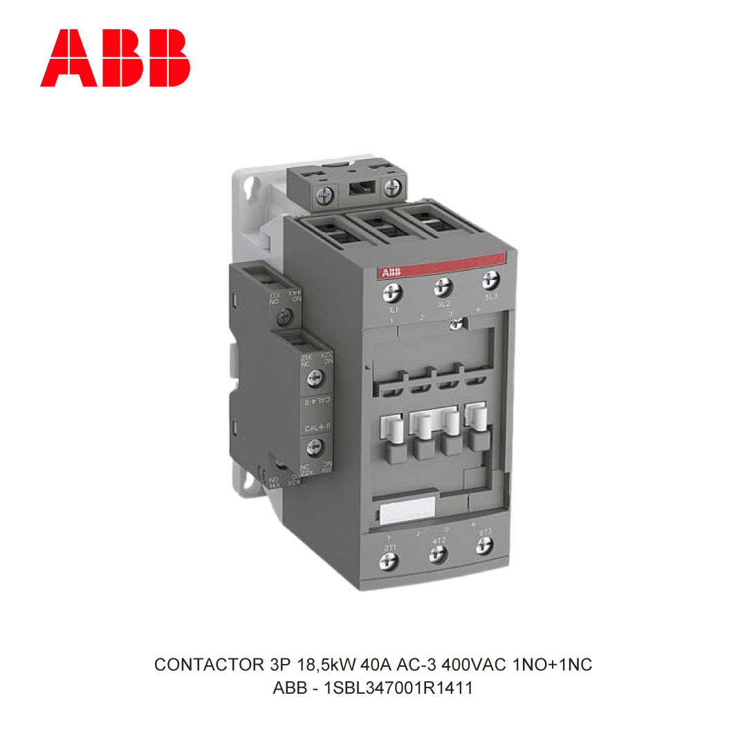CONTACTOR 3P 18.5kW 40A AC-3 250-500V AC/DC 400V COIL 1NO+1NC