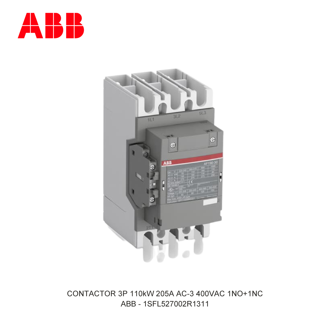 CONTACTOR 3P 110kW 205A AC-3 100-250V AC/DC 400V COIL 1NO+1NC