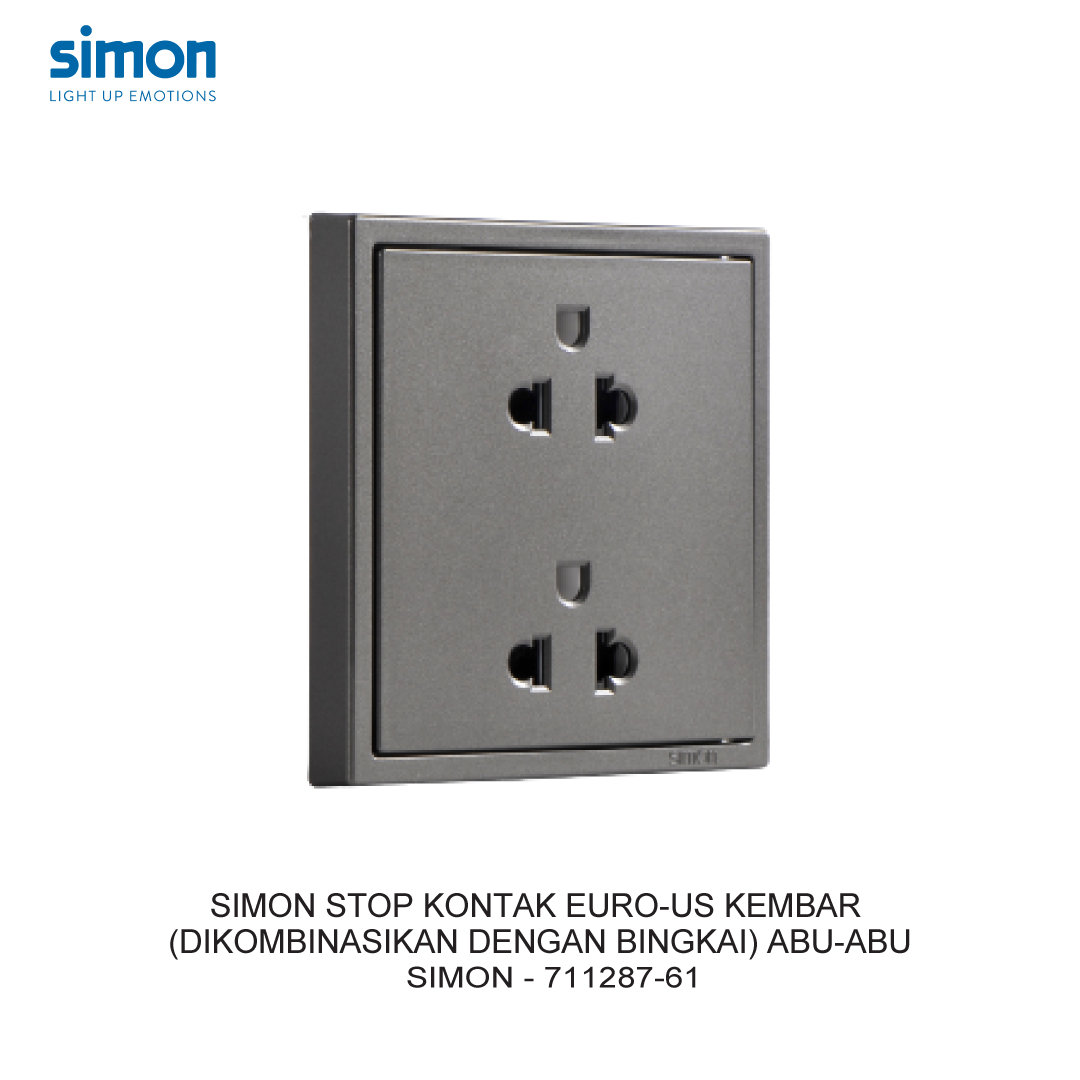 SIMON i7 TWIN EURO-US SOCKET (COMBINED WITH FRAME) GREY