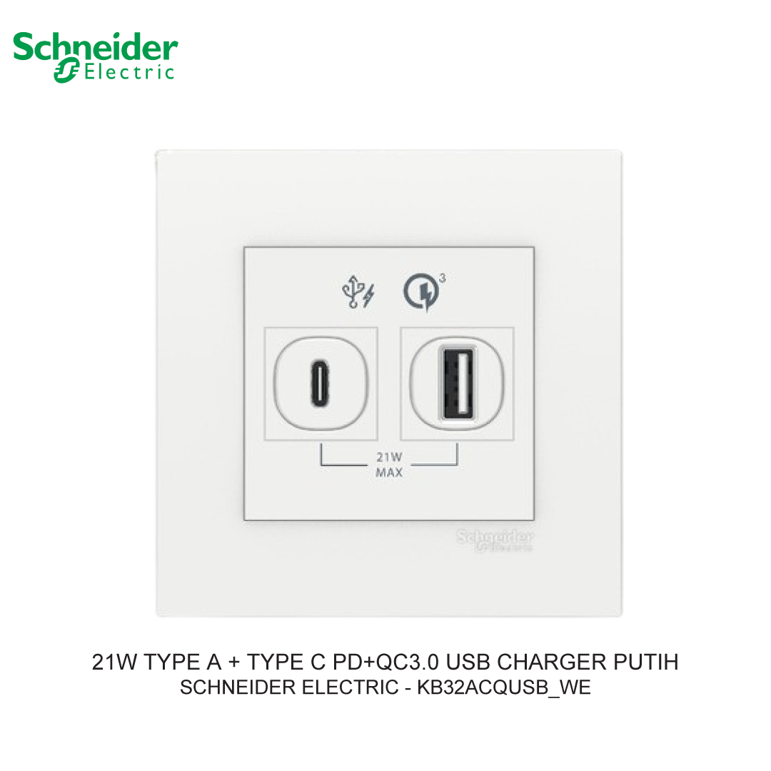 21W TYPE A + TYPE C PD+QC3.0 USB CHARGER WHITE