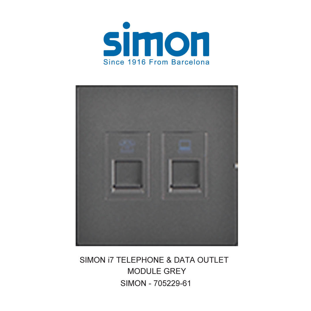 SIMON i7 TELEPHONE & DATA OUTLET MODULE GREY
