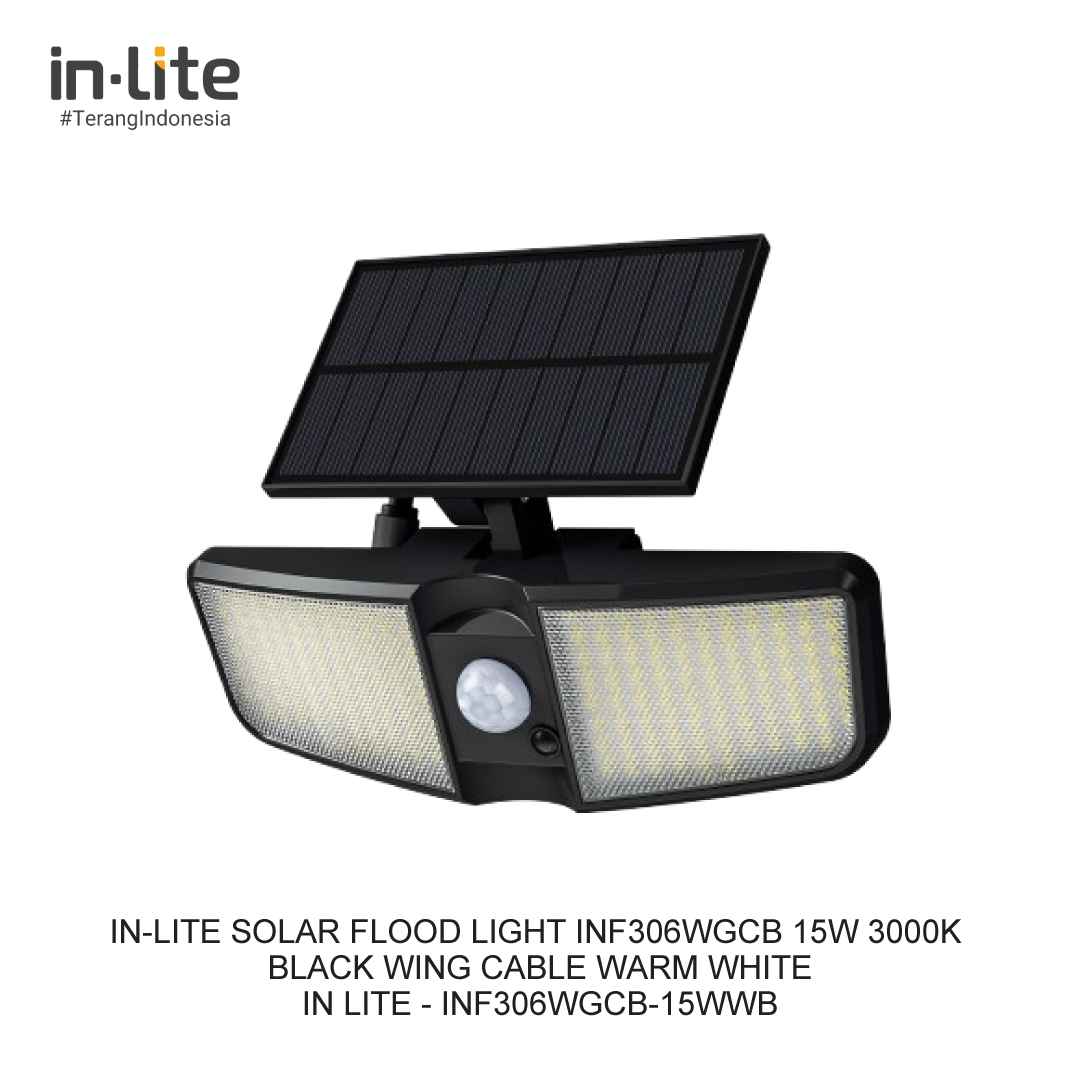 IN-LITE SOLAR FLOOD LIGHT INF306WGCB 15W 3000K BLACK WING CABLE