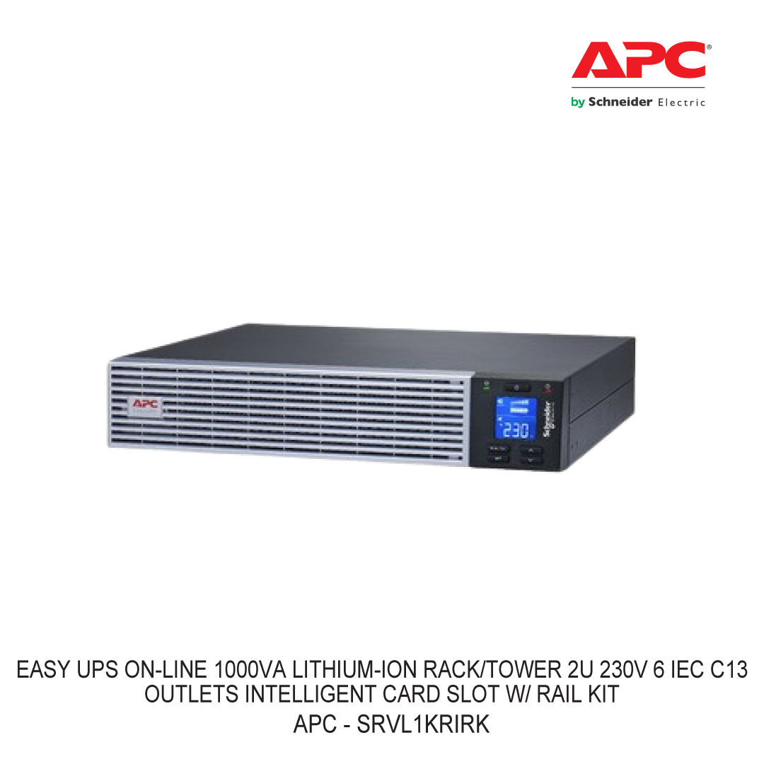 APC EASY UPS ON-LINE 1000VA LITHIUM-ION RACK/TOWER 2U 230V 6 IEC C13 OUTLETS INTELLIGENT CARD SLOT W/ RAIL KIT