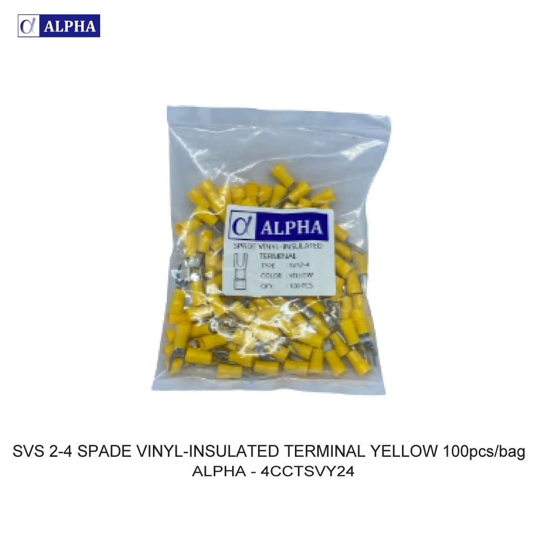 SVS 2-4 SPADE VINYL-INSULATED TERMINAL YELLOW 100pcs/bag