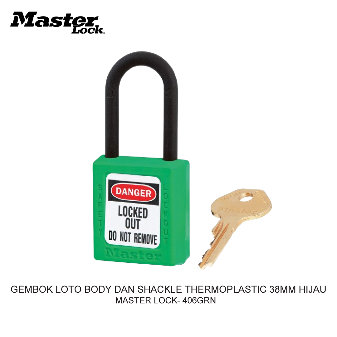 GEMBOK LOTO BODY AND SHACKLE THERMOPLASTIC 38MM GREEN