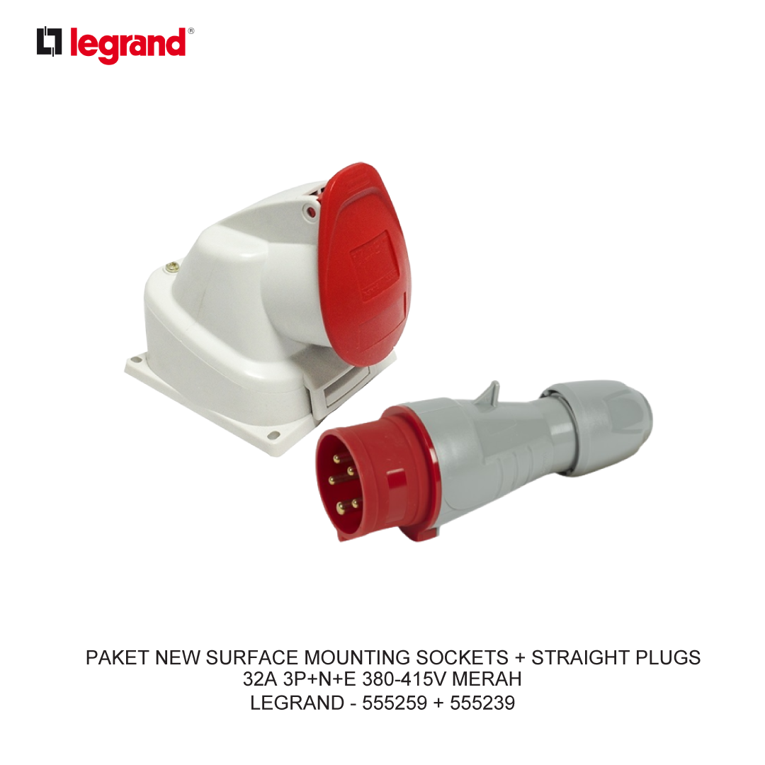 PACKAGE NEW SURFACE MOUNTING SOCKETS + STRAIGHT PLUGS 32A 3P+N+E 380-415V RED