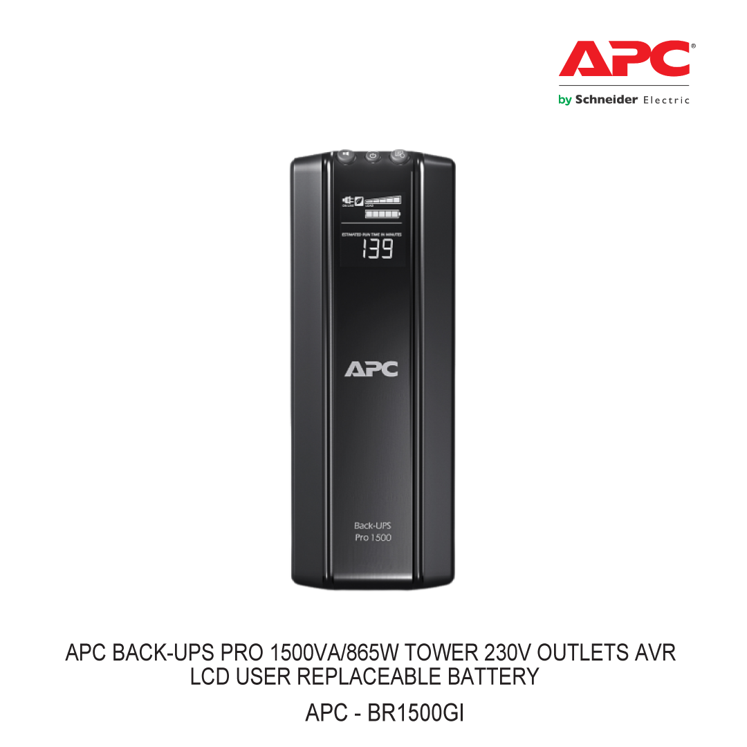 APC BACK-UPS PRO 1500VA/865W TOWER 230V OUTLETS AVR LCD USER REPLACEABLE BATTERY