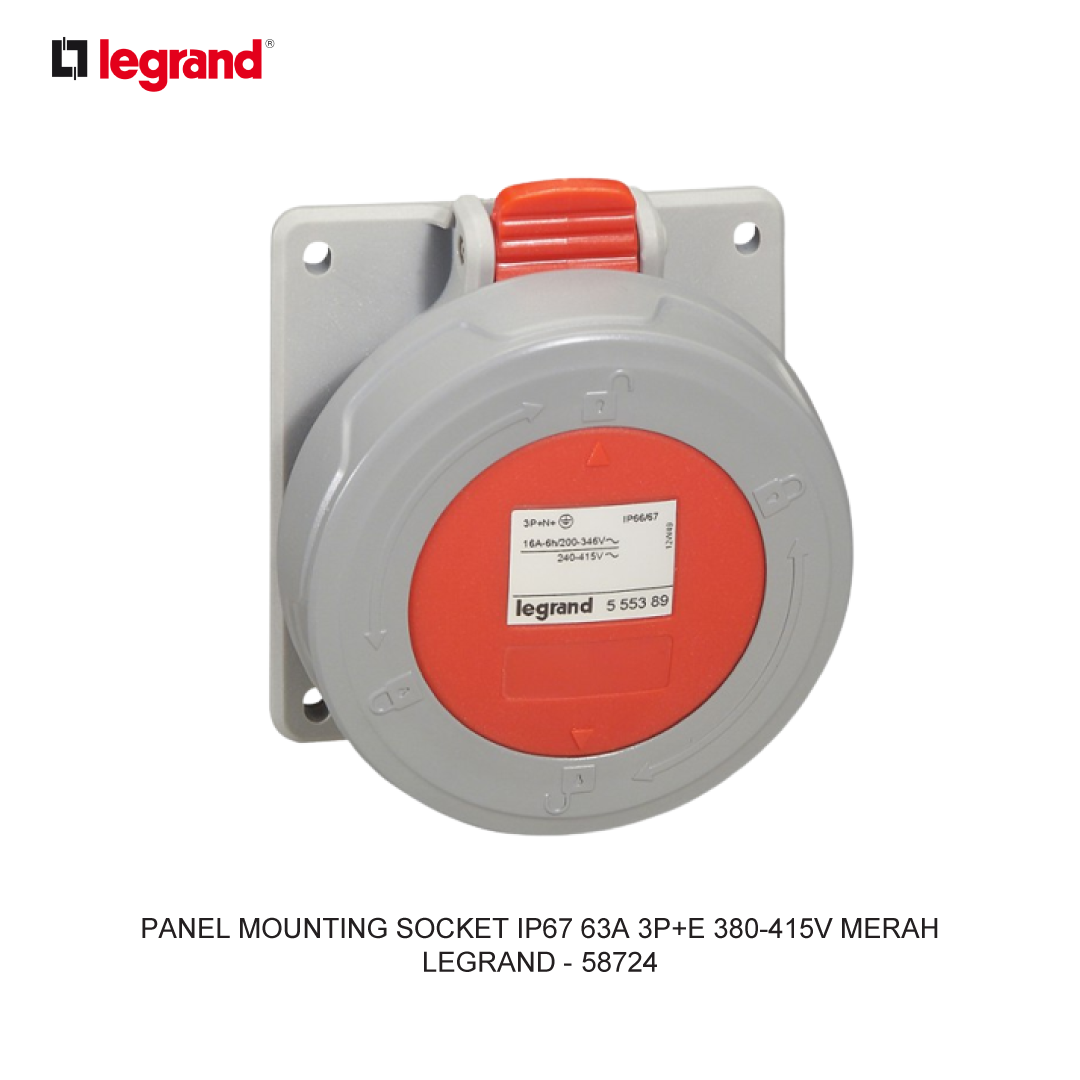 PANEL MOUNTING SOCKET IP67 63A 3P+E 380-415V RED