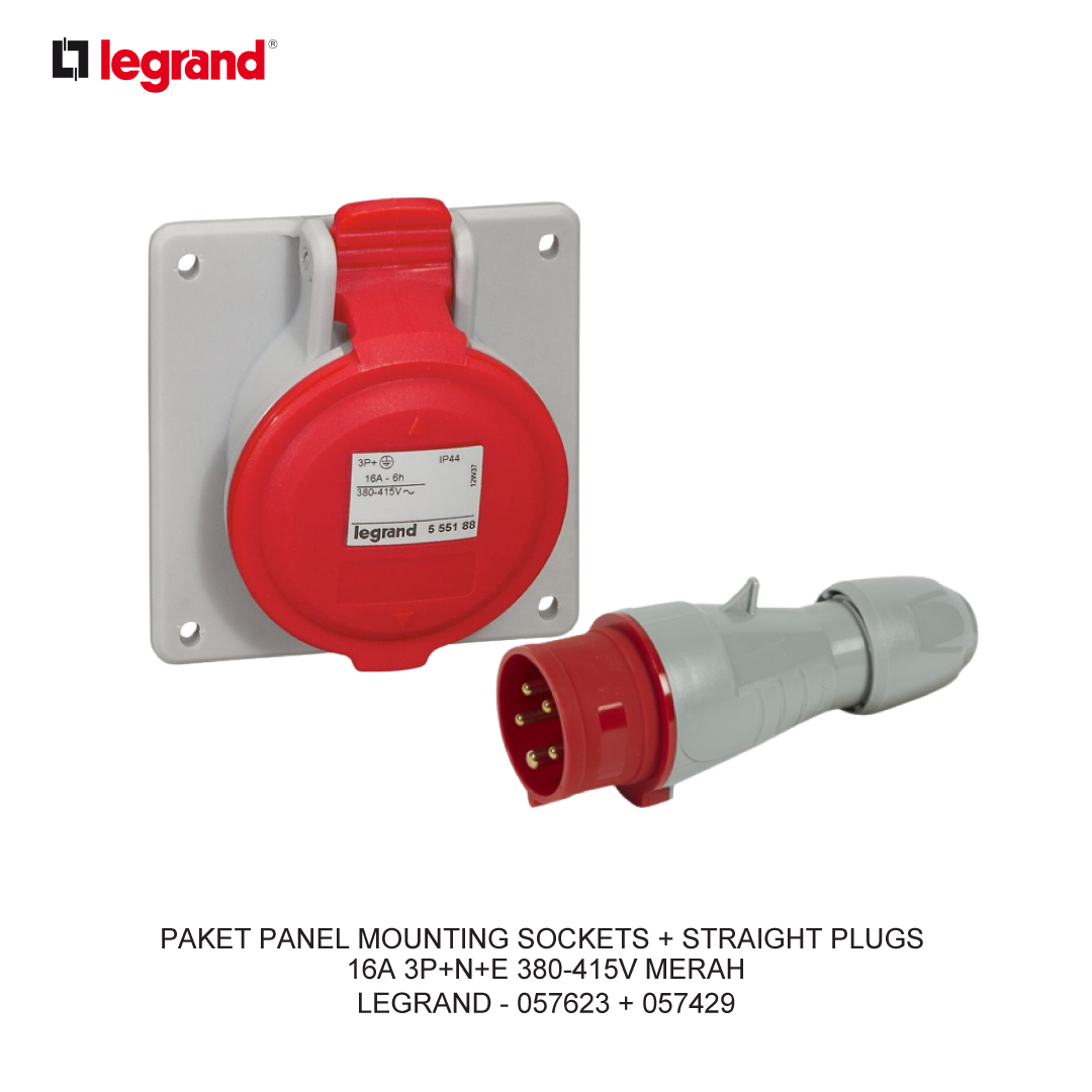 PACKAGE PANEL MOUNTING SOCKETS + STRAIGHT PLUGS 16A 3P+N+E 380-415V RED