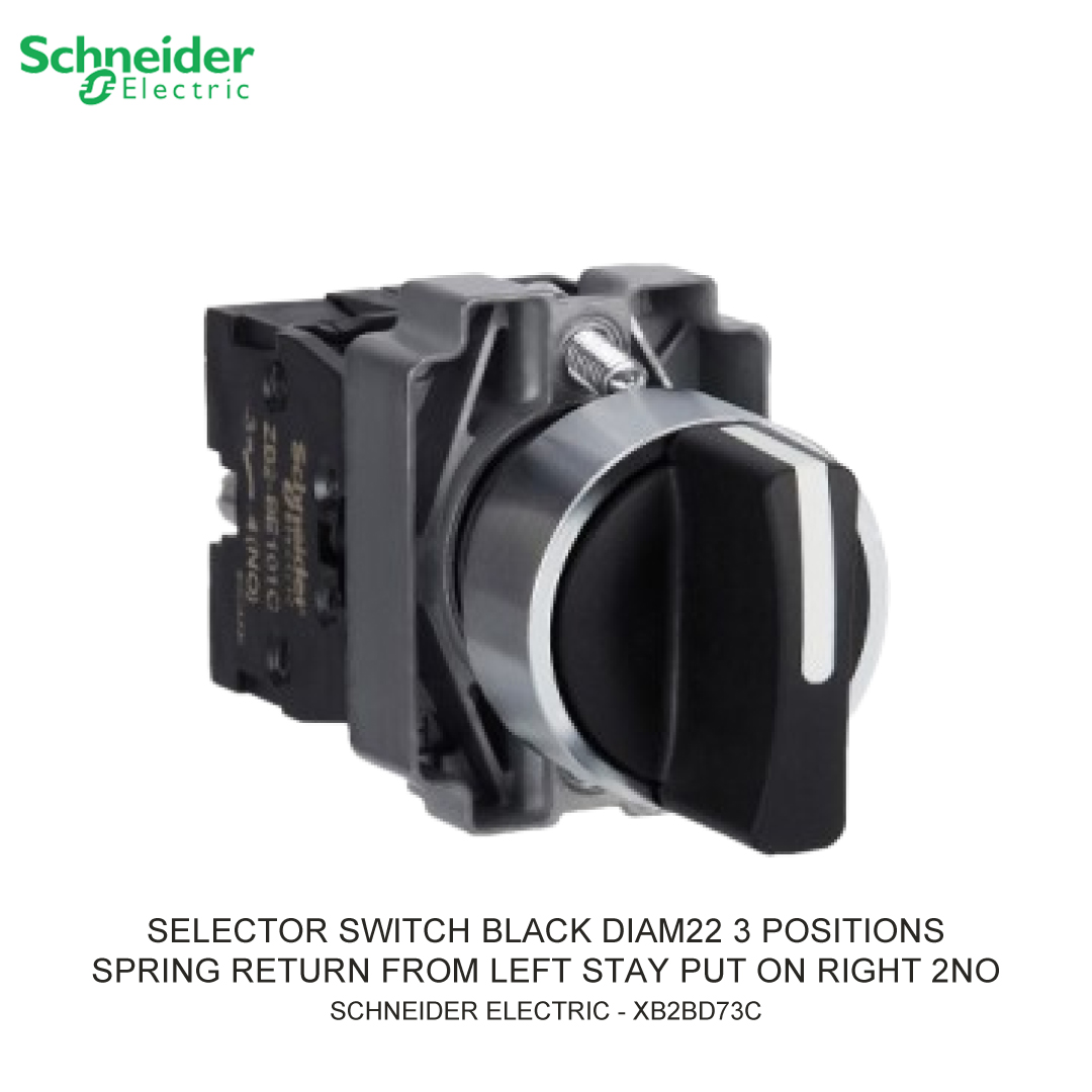 SELECTOR SWITCH BLACK DIAM22 3 POSITIONS SPRING RETURN FROM LEFT STAY PUT ON RIGHT 2NO