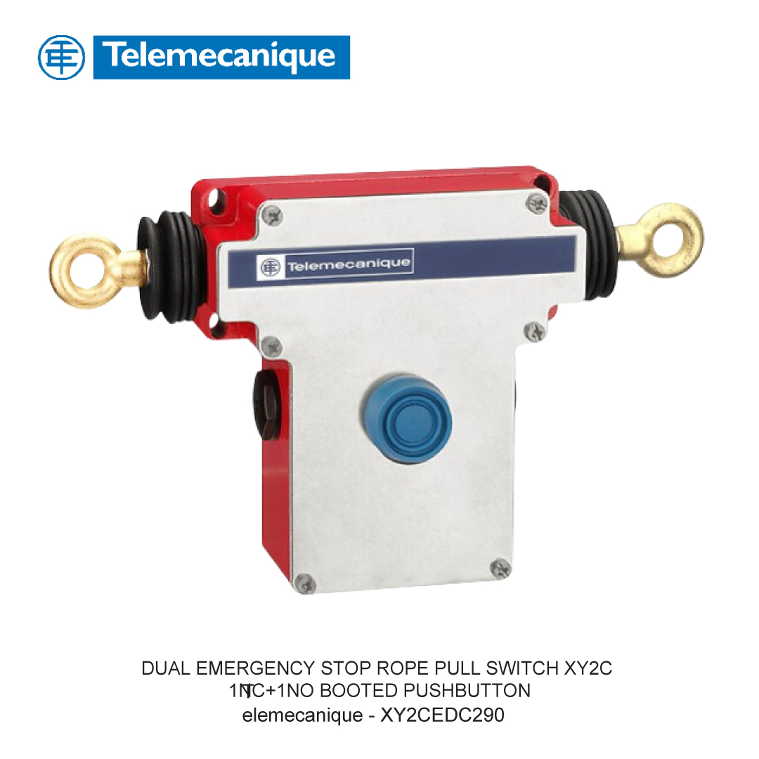DUAL EMERGENCY STOP ROPE PULL SWITCH XY2C 1NC+1NO BOOTED PUSHBUTTON
