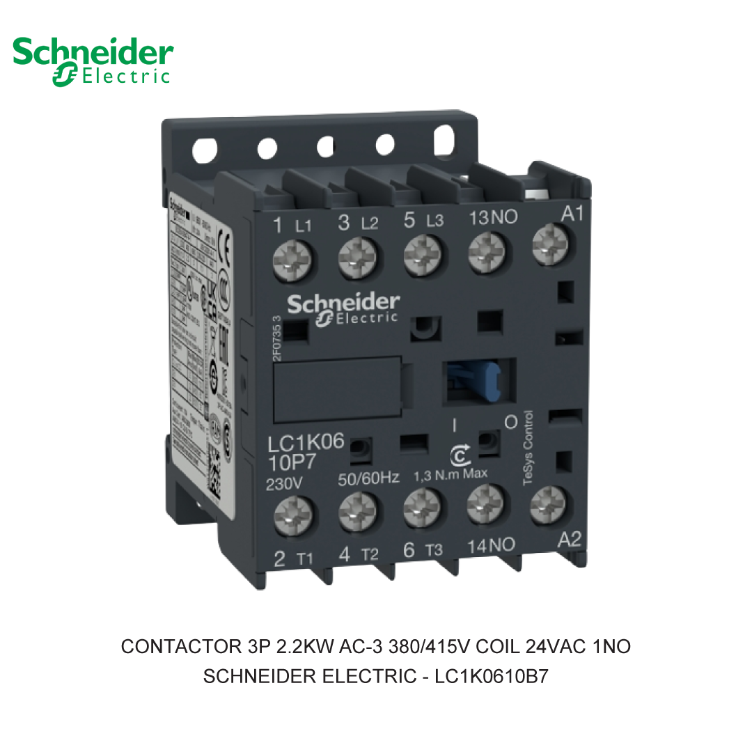 CONTACTOR 3P 2.2KW AC-3 380/415V COIL 24VAC 1NO