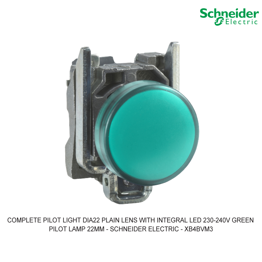 COMPLETE PILOT LIGHT DIA22 PLAIN LENS WITH INTEGRAL LED 230-240V GREEN