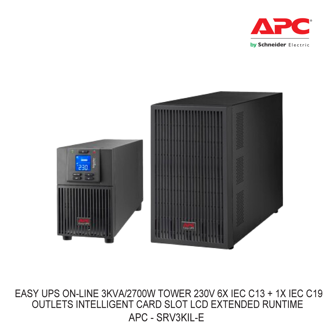 APC EASY UPS ON-LINE 3KVA/2700W TOWER 230V 6X IEC C13 + 1X IEC C19 OUTLETS INTELLIGENT CARD SLOT LCD EXTENDED RUNTIME