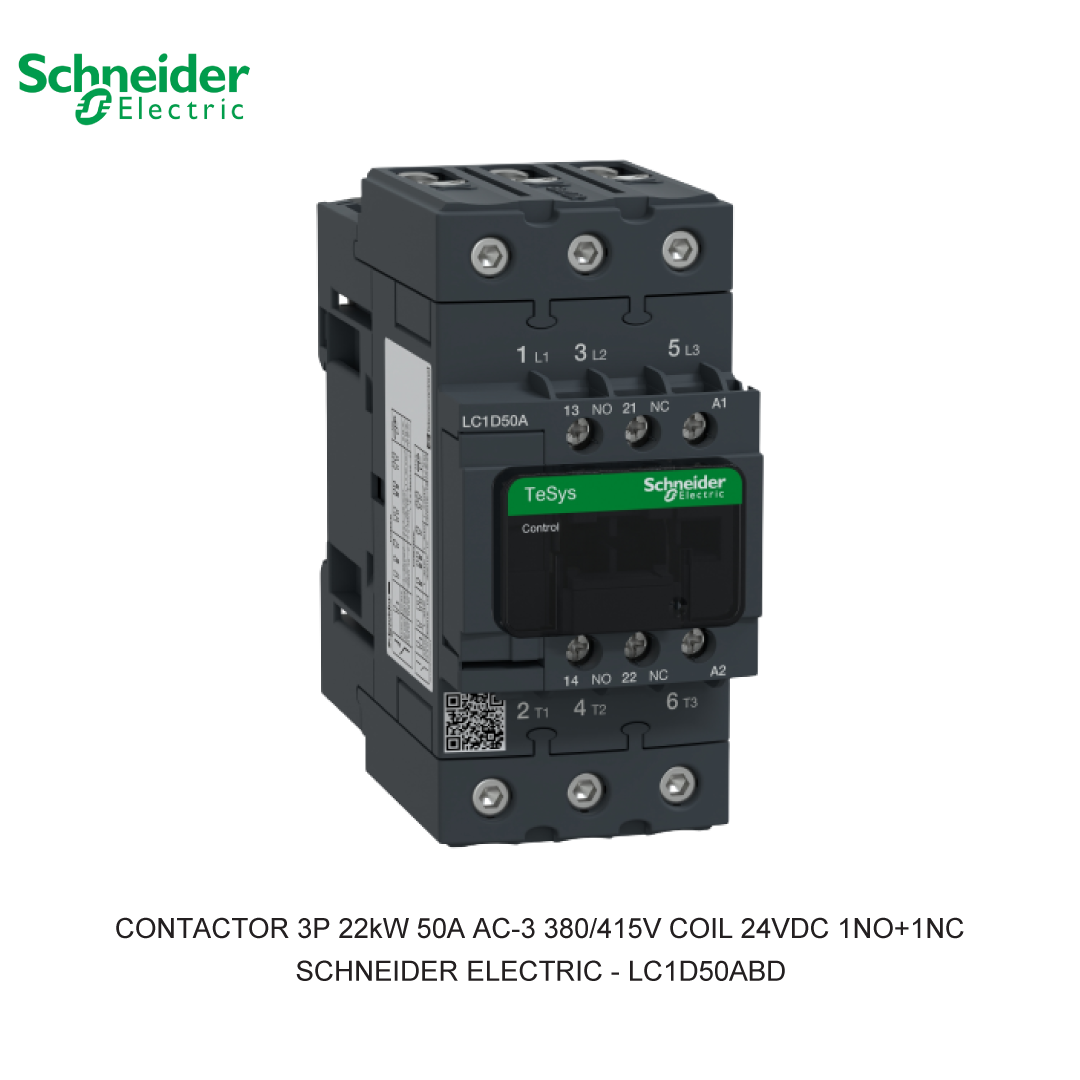 CONTACTOR 3P 22kW 50A AC-3 380/415V COIL 24VDC 1NO+1NC