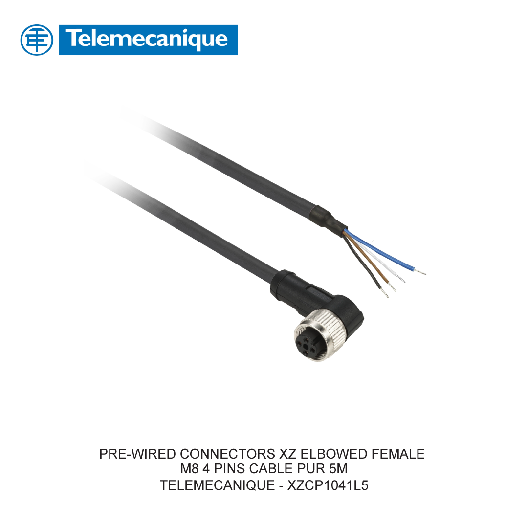 PRE-WIRED CONNECTORS XZ ELBOWED FEMALE M8 4 PINS CABLE PUR 5M