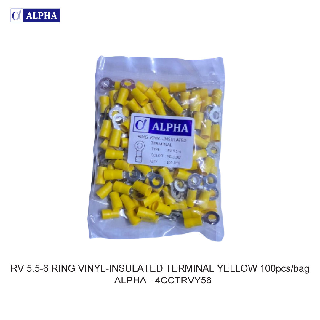 RV 5.5-6 RING VINYL-INSULATED TERMINAL YELLOW 100pcs/bag