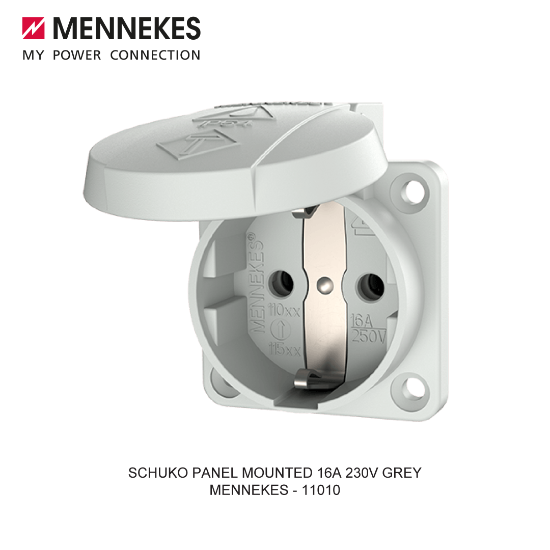 PANEL MOUNTED RECEPTACLE SCHUKO 16A 230V GREY