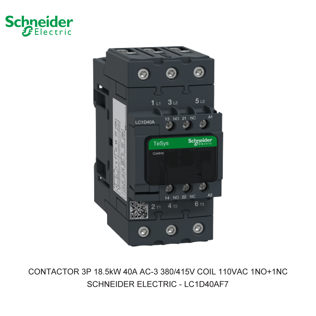 CONTACTOR 3P 18.5kW 40A AC-3 380/415V COIL 110VAC 1NO+1NC
