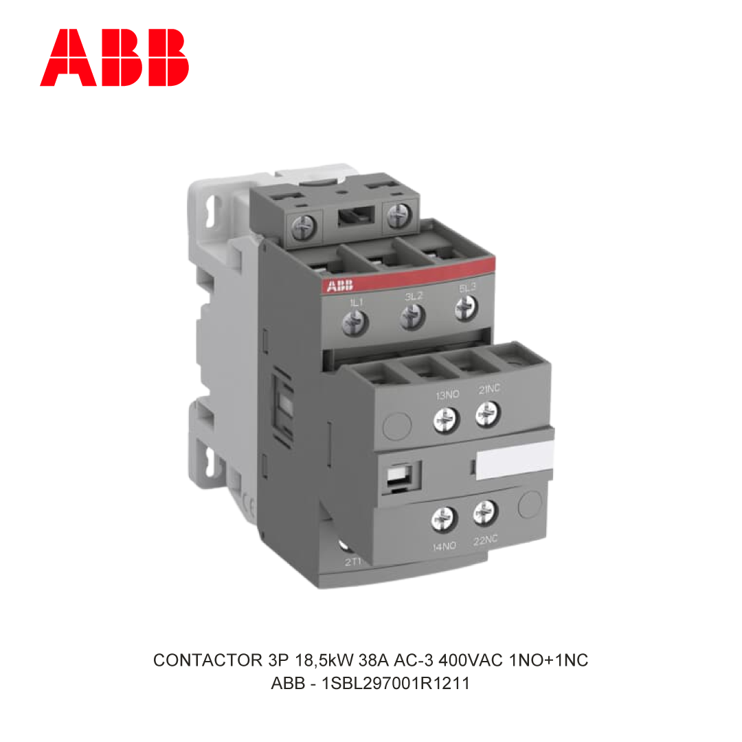 CONTACTOR 3P 18.5kW 38A AC-3 48-130V AC/DC 400V COIL 1NO+1NC