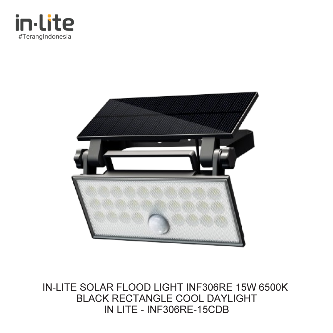 IN-LITE SOLAR FLOOD LIGHT INF306RE 15W 6500K BLACK RECTANGLE