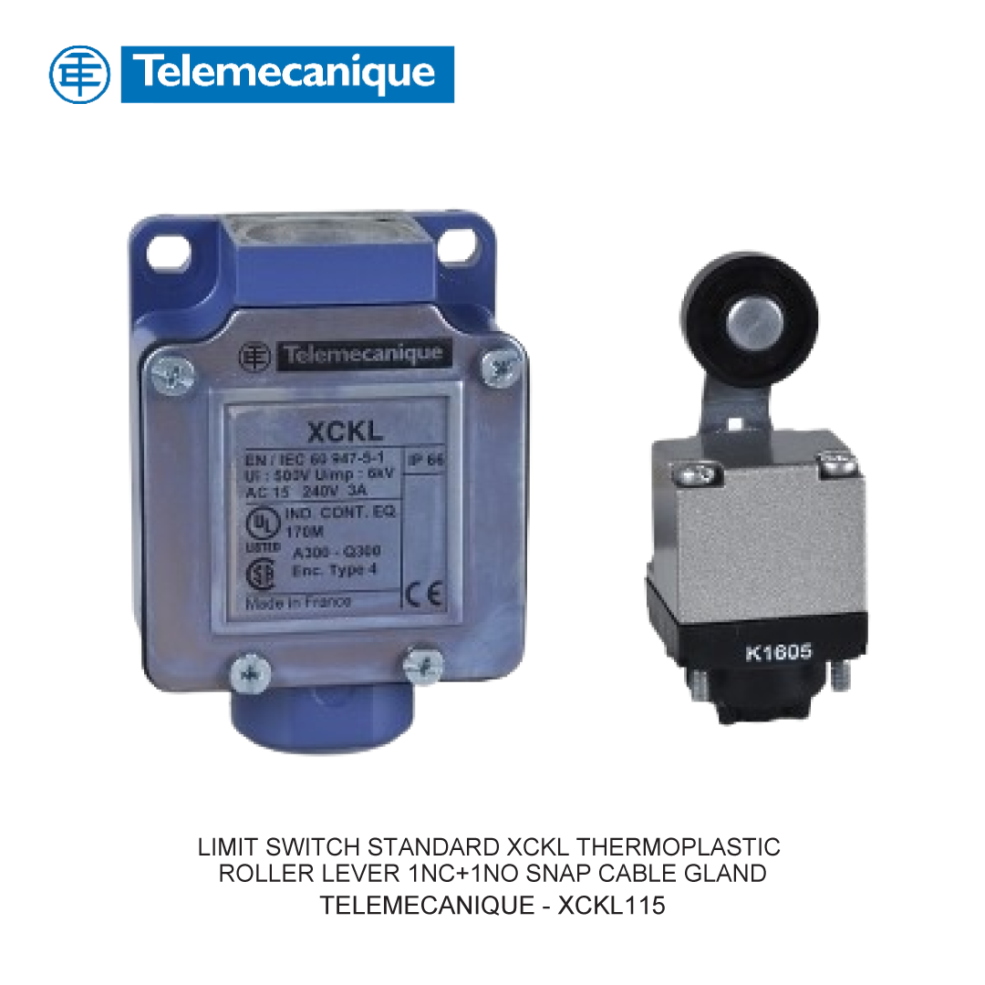 LIMIT SWITCH STANDARD XCKL THERMOPLASTIC ROLLER LEVER 1NC+1NO SNAP CABLE GLAND