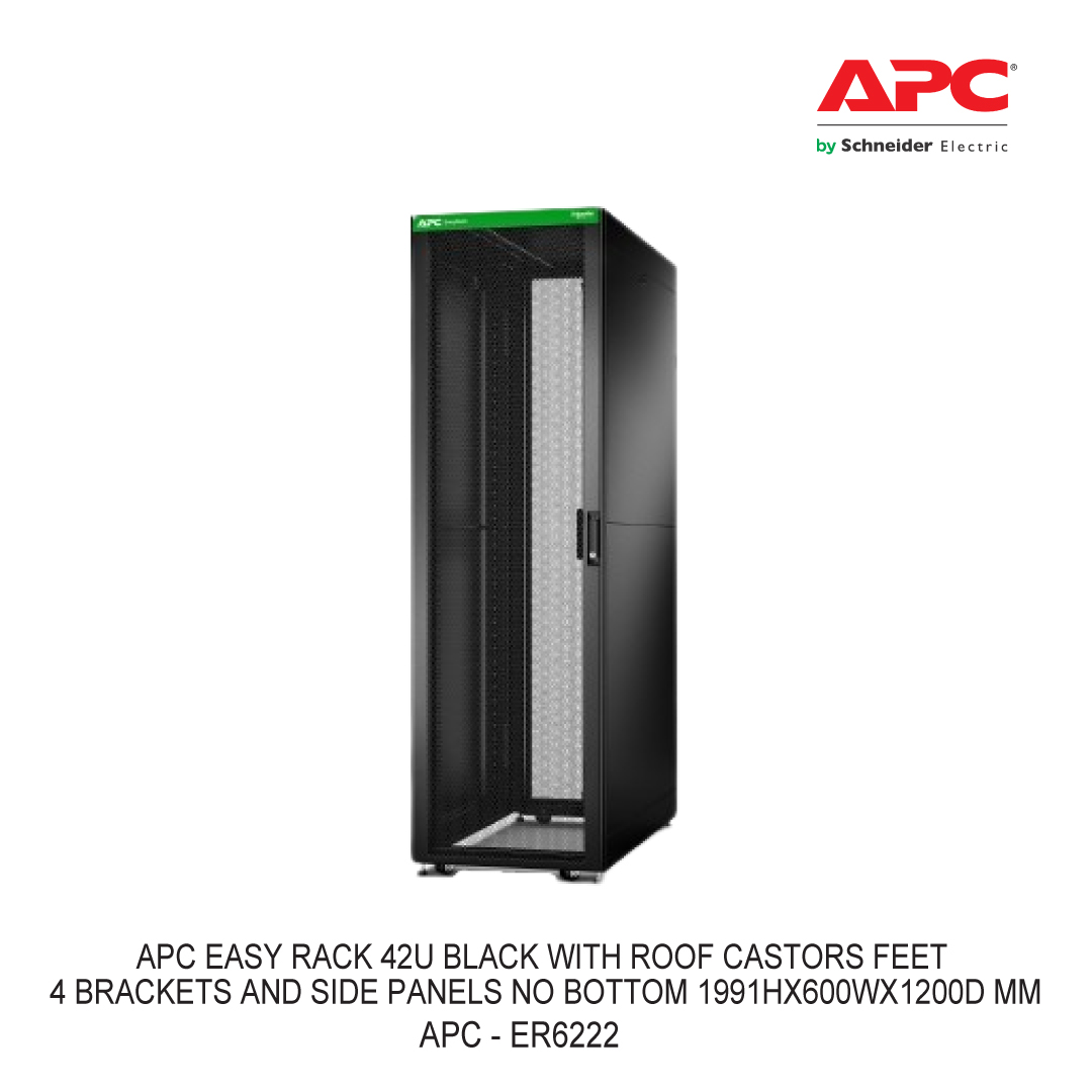 APC EASY RACK 42U BLACK WITH ROOF CASTORS FEET 4 BRACKETS AND SIDE PANELS NO BOTTOM 1991HX600WX1200D MM