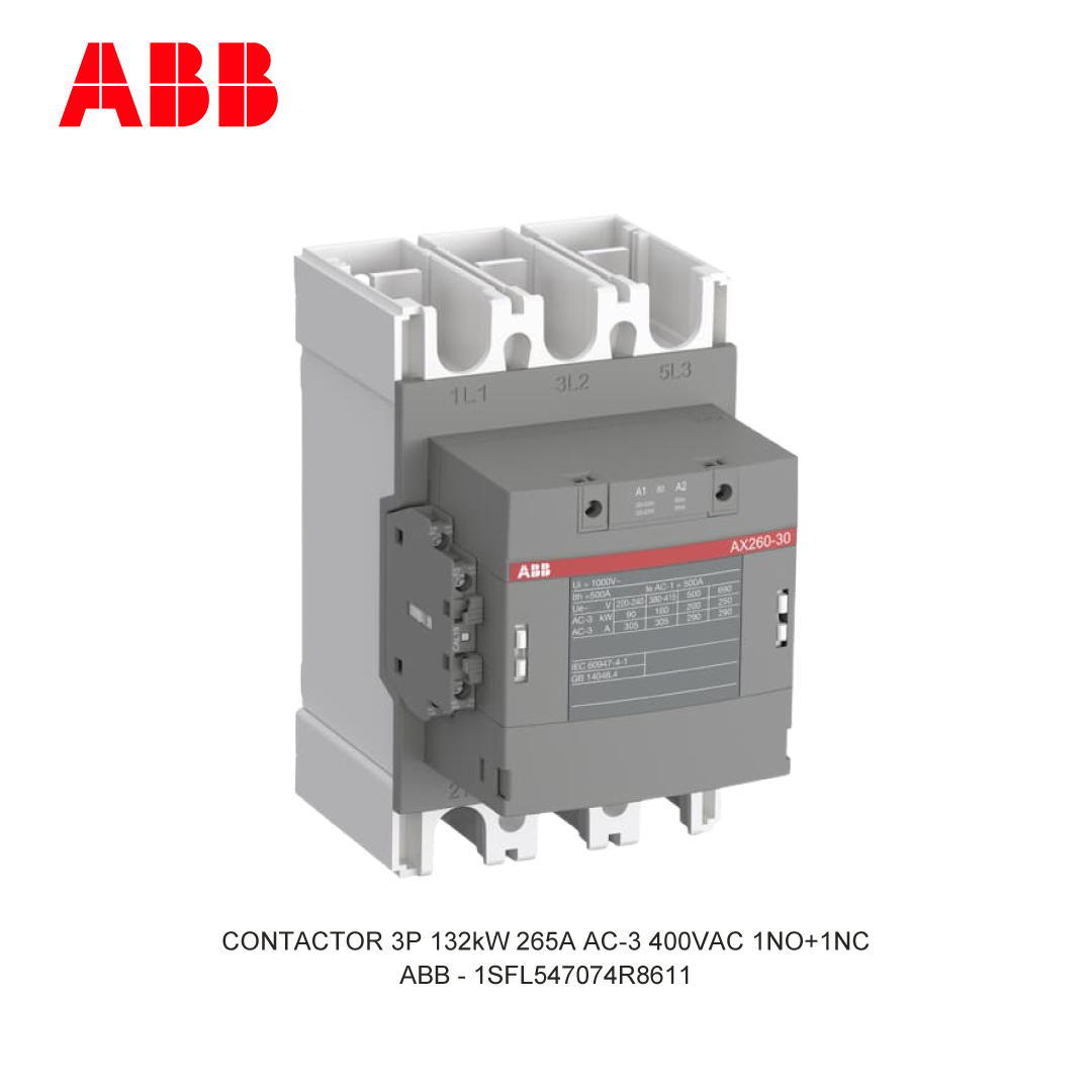 CONTACTOR 3P 132kW 265A AC-3 400-415V COIL 400VAC 1NO+1NC