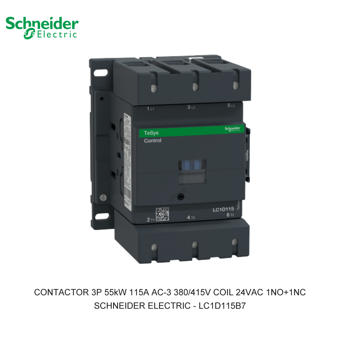 CONTACTOR 3P 55kW 115A AC-3 380/415V COIL 24VAC 1NO+1NC