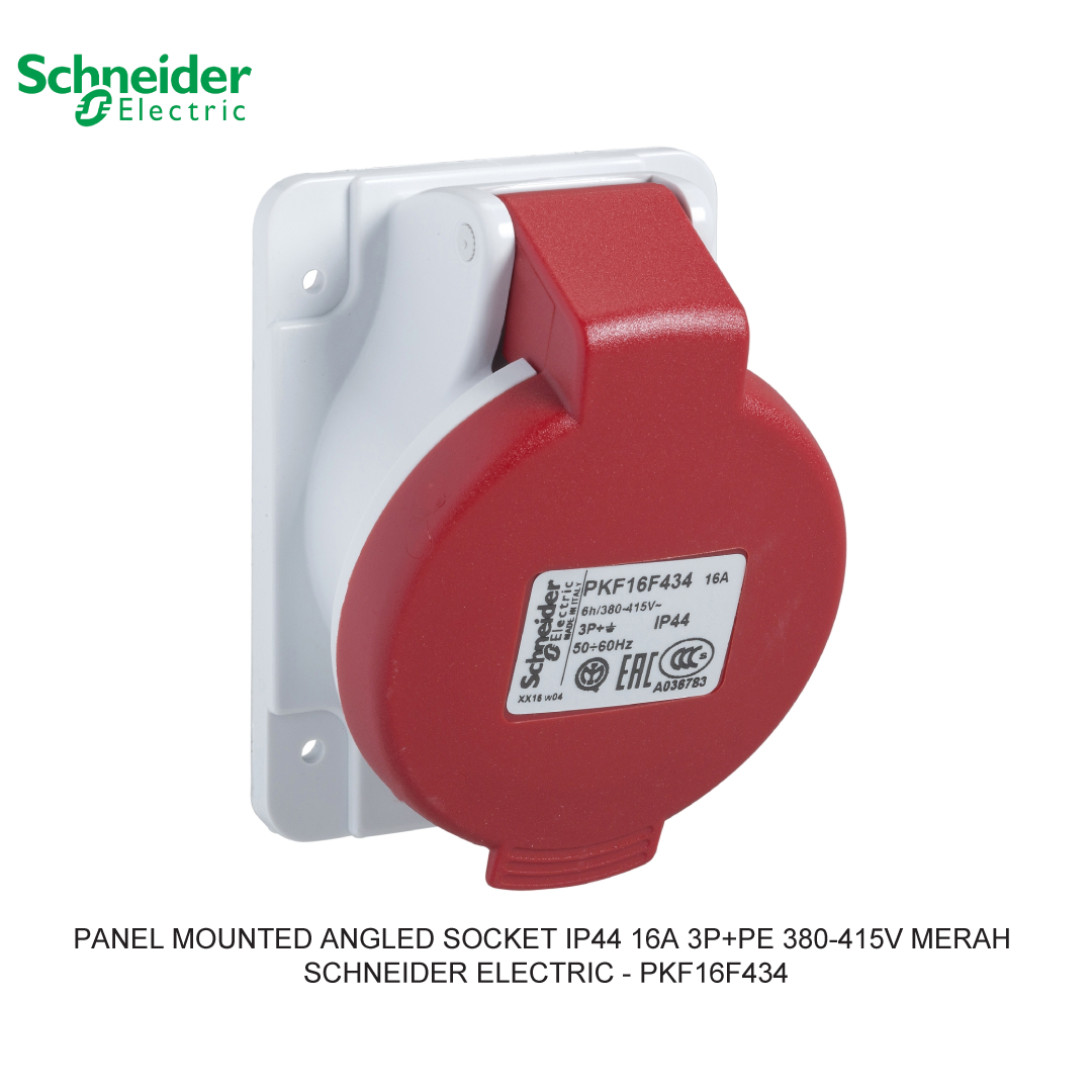 PANEL MOUNTED ANGLED SOCKET IP44 16A 3P+PE 380-415V MERAH