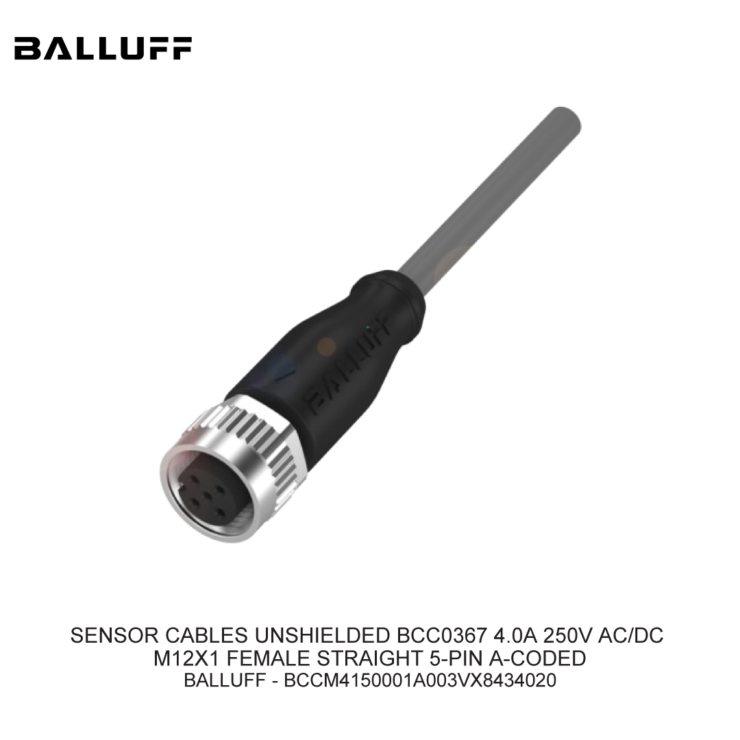 SENSOR CABLES UNSHIELDED BCC0367 4.0A 250V AC/DC M12X1 FEMALE STRAIGHT 5-PIN A-CODED