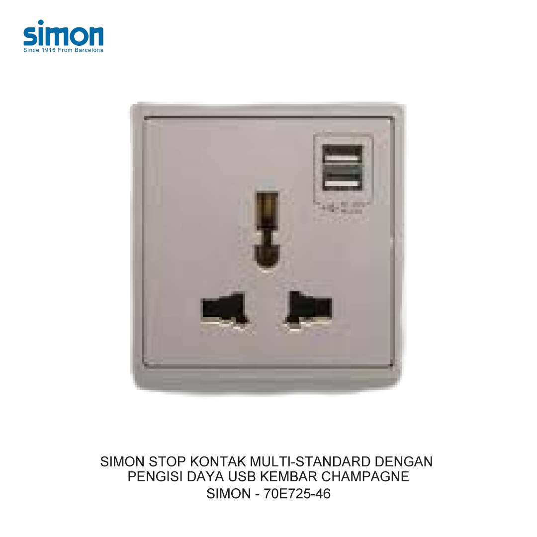 SIMON i7 STOP KONTAK MULTI-STANDARD DENGAN PENGISI DAYA USB KEMBAR CHAMPAGNE