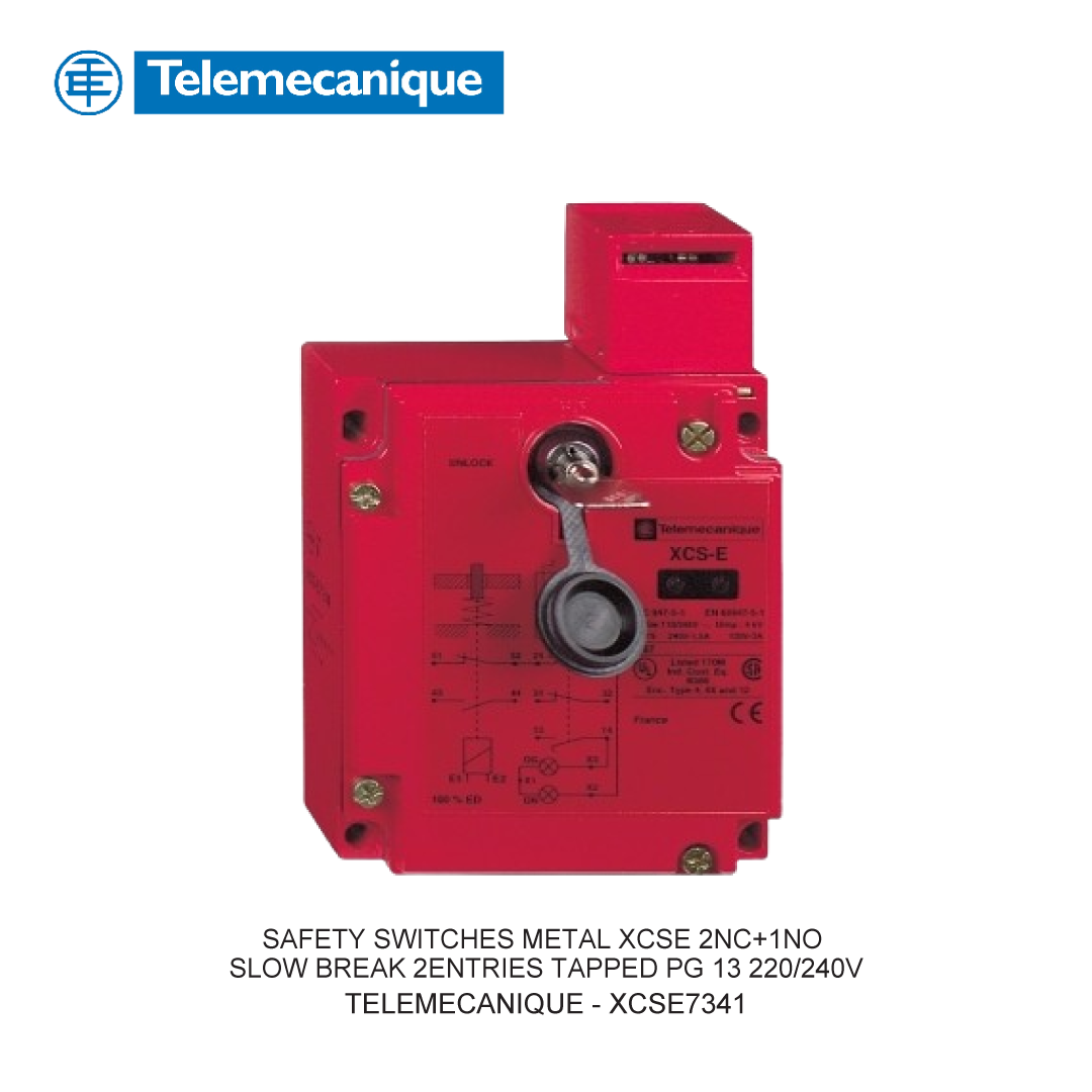 SAFETY SWITCHES METAL XCSE 2NC+1NO SLOW BREAK 2ENTRIES TAPPED PG 13 220/240V