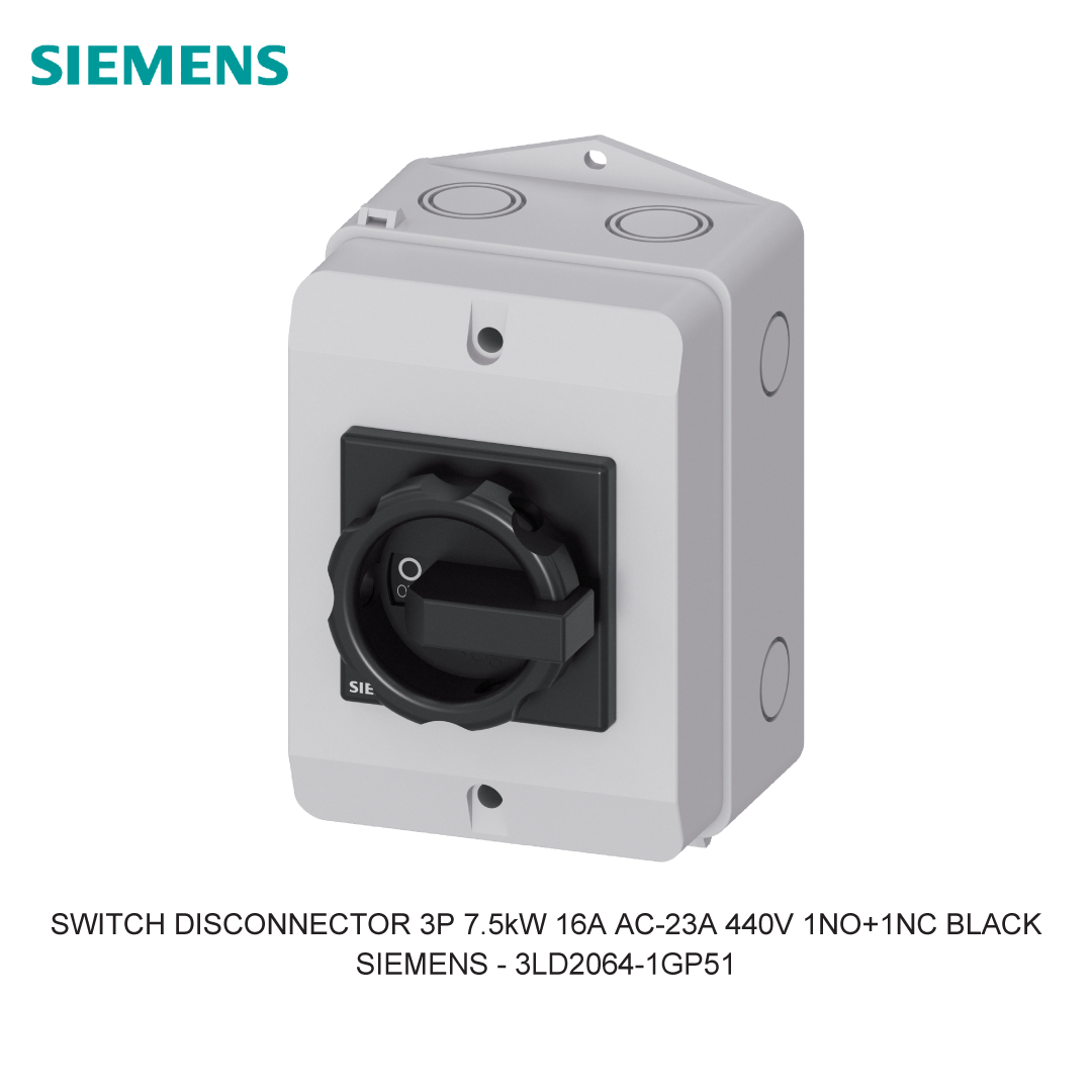 SWITCH DISCONNECTOR 3P 7.5kW 16A AC-23A 440V 1NO+1NC BLACK