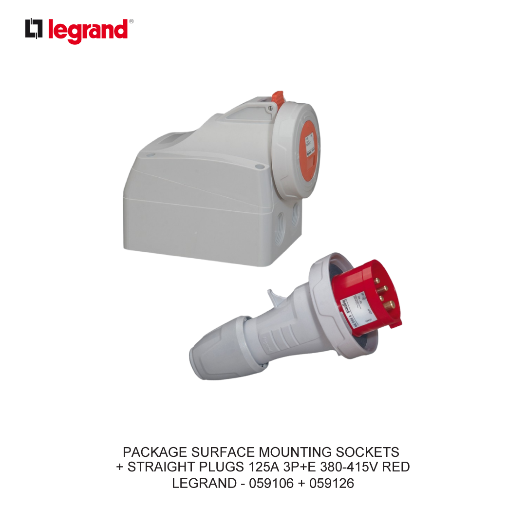 PACKAGE SURFACE MOUNTING SOCKETS + STRAIGHT PLUGS 125A 3P+E 380-415V RED