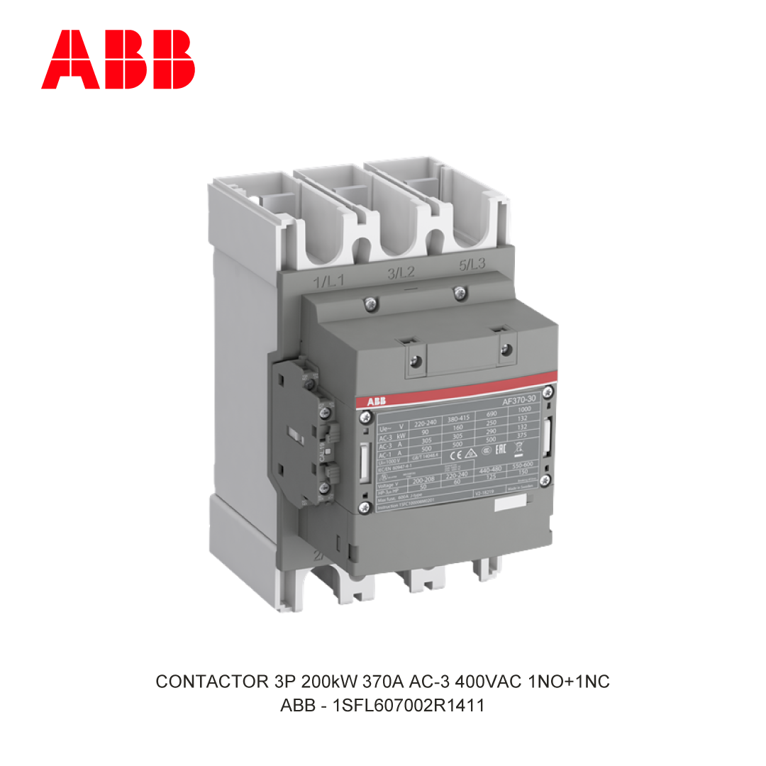 CONTACTOR 3P 200kW 370A AC-3 250-500V AC/DC 400V COIL 1NO+1NC
