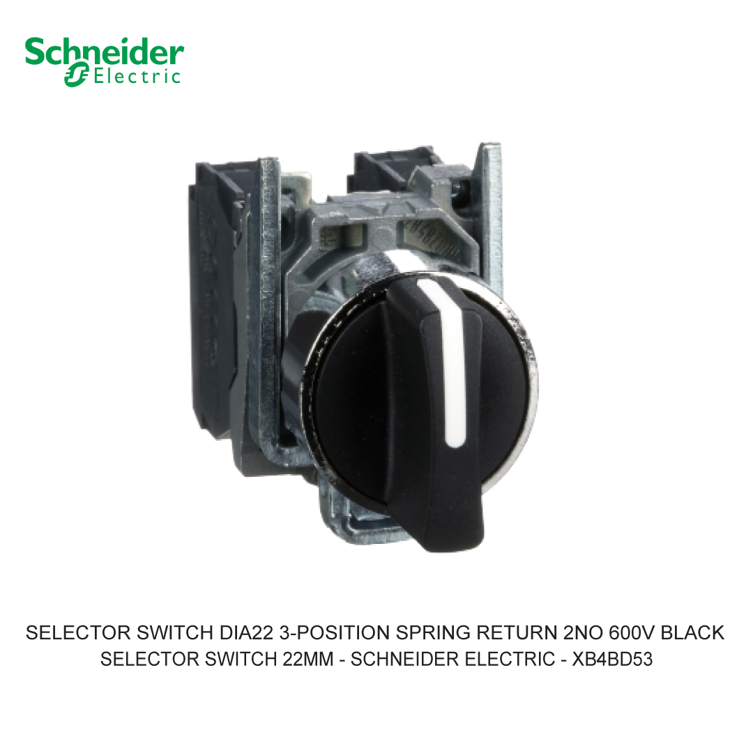 SELECTOR SWITCH DIA22 3-POSITION SPRING RETURN 2NO 600V BLACK
