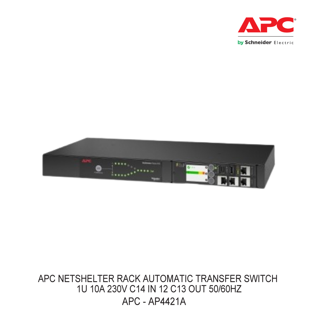 APC NETSHELTER RACK AUTOMATIC TRANSFER SWITCH 1U 10A 230V C14 IN 12 C13 OUT 50/60HZ